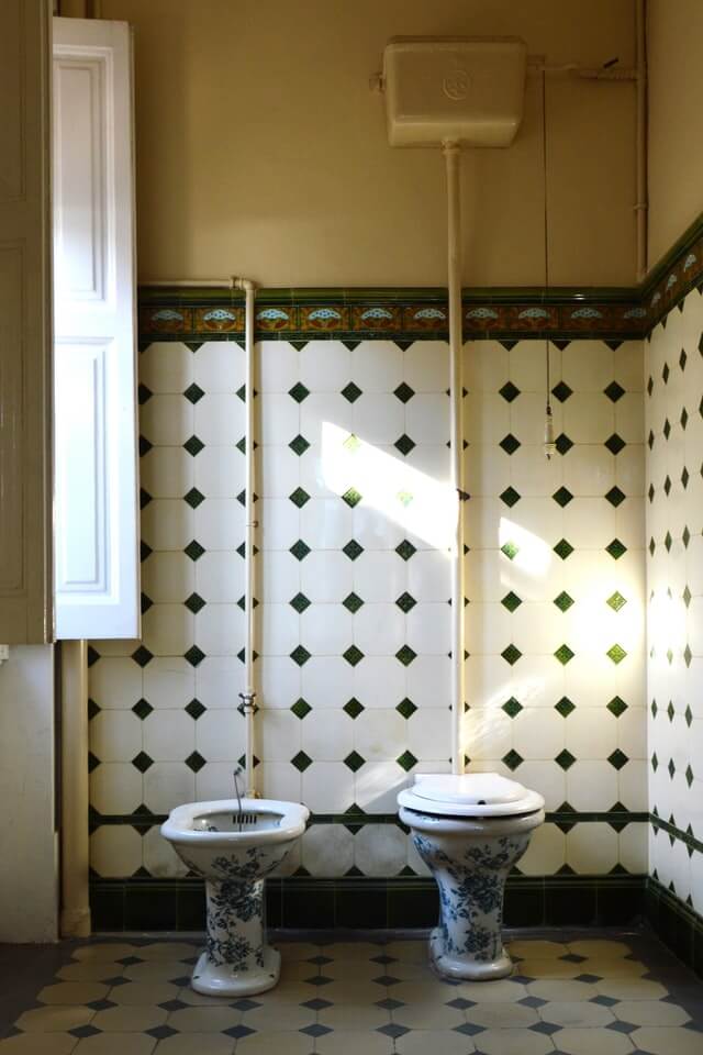 European style bidet next to a toilet in a washroom